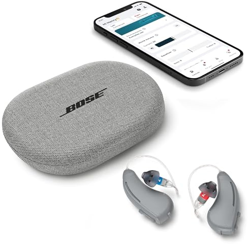 Lexie B1 OTC Hearing Aids Powered by Bose - Bluetooth Enabled Hearing Aids with Invisible Fit and All Day Comfort, App Control, Noise Reduction and Self-Fit Solution, Replaceable Batteries, Gray
