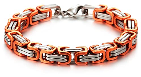 COOLSTEELANDBEYOND Maskulinen Stil Edelstahl Geflochtenes Armband für Herren Farbe Silber und Metallisch Orange, Poliert