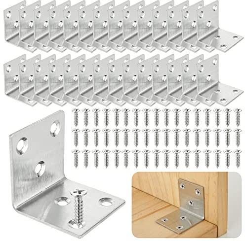 ASelected Lot de 40 Équerre d'assemblage Renforcée Inox, 40x40x40mm Aicer Plaque Equerre Inox, Equerre Metal pour Fixation de Inox pour Fixation et Réparation Meubles