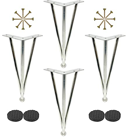 Jolan Haarnadel Tischbeine,4 Stück,Möbelbeine Verstellbar,Metall Möbelfüße,Schreibtisch Sofa Couchtisch Schrank Ersatz Möbelfüsse 10cm 15cm 20cm 25cm 30cm 35cm 40cm 60cm Tischfüße,Silver-25cm/9.8in