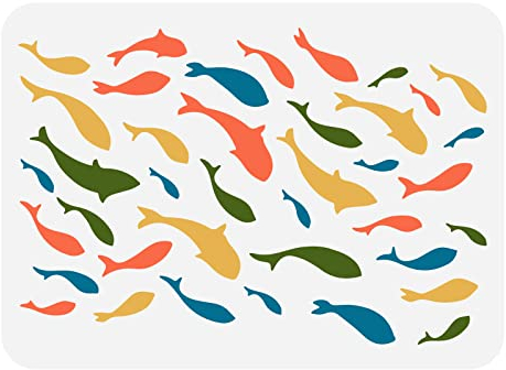FINGERINSPIRE Fisch Schablone für Malerei 29.7x21cm Wiederverwendbare Menge Fisch Muster Zeichnung Schablonen Schwimmende Fische Schablone für Malerei auf Wand, Holz, Möbel, Stoff und Fliesen
