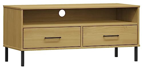 Revera Meuble TV avec pieds métal marron bois massif de pin OSLO