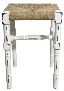 Shabby Hocker alter gedrechselter Holz Hocker mit Bast Sitzfläche creme weiß 70er Vintage Landhaus Shabby Chic Möbel