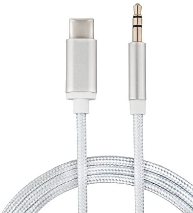 USB C to 3.5mm Audio Aux Jack cable, Type C adapter to 3.5mm male headphone stereo cable car compatible with Samsung Galaxy S23 S22 S21 S20 Ultra Note Plus, Huawei P40 P30 Pro (1 Meter, Silver)