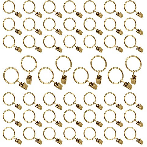 Lot de 50 anneaux de rideaux dorés - Anneaux en métal antirouille 25 mm - Clips de crochet pour tringle lourde