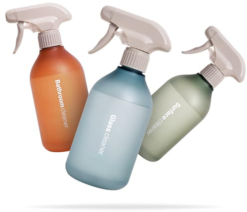 Vove Reusable Cleaner Bottles 3 Pack, 500ml Leakproof Trigger Sprayer | 500ml each, 100% recycled, Scandinavian design, reusable spray bottles for household cleaning