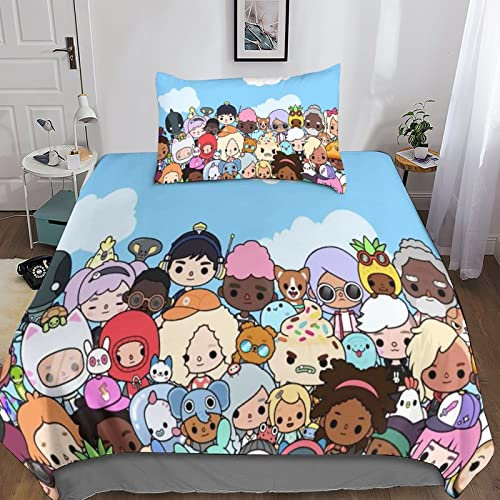 Toca Boca World Kinder Bettbezug Set Startseite Satz, Bettwäsche Satz Moderne Bettbezug Für Jugendliche Jugend Mädchen Jungen, Startseite Schlafzimmer Dekor Single（135x200cm）