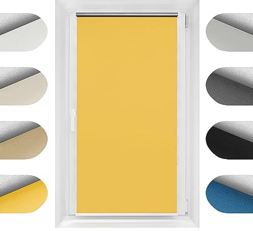 Birrke® Thermorollo ohne Bohren/mit Bohren 2in1 80x230 cm - Verdunklungsrollo für Hitzeschutz und Sonnenschutz - Fenster Verdunkelungsrollo - Einfache Montage Gelb