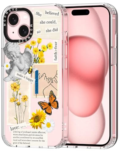 MOSNOVO für iPhone 15 Hülle – Durchsichtige, schlanke, stoßfeste TPU+PC-Handyhülle, [6,6 Fuß Fallschutz/Anti-Abziehen] - Vintage-Collage-Kunst