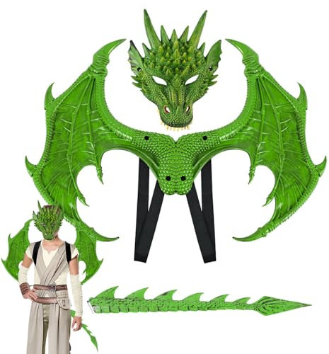 Anyingkai Déguisement Dragon,Masque de dragon d'Halloween,3 Pcs Costume Ailes de Dragon pour Enfants,Costume de Dragon pour Halloween Carnaval Cosplay,Avec Ailes Masque Et