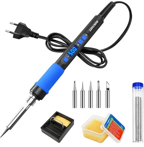 ILIBILIB Fer à souder, 220V 90W LCD fer à souder 180-500°C température réglable, Kit de fer à souder intelligent 10-en-1 pour la soudure et les réparations de bricolage(Bleu)