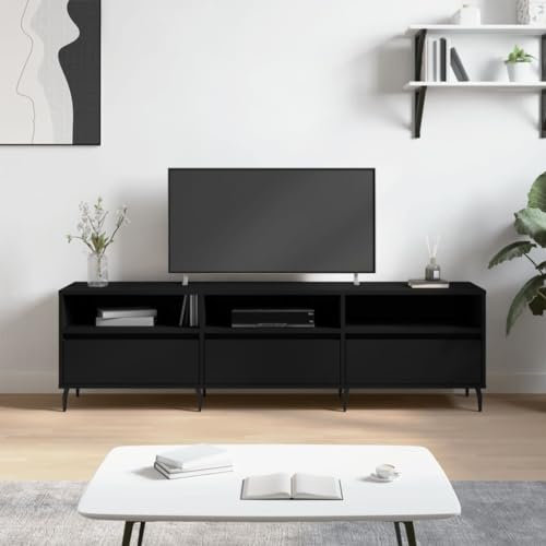 Coavain Mobile Porta TV Nero 150x30x44,5cm in Legno Multistrato - Mobiletto Basso Con Vetrina per Soggiorno - Da Terra
