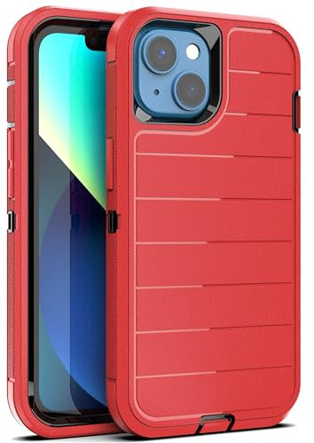 YmhxcY for iphone 14/iphone 13 Case,3-in-1 Super Heavy duty phone protective case/Shock Protection/Dust Proof/Super sturdy, Designed for iphone 14/iphone 13 6.1-Red/Black