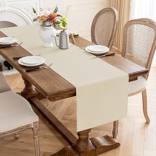 AooHome Tischläufer Beige 40X180cm, Tischdeko Leinen-Optik Abwaschbar Tischband aus Polyester Wasserabweisend mit Lotuseffekt, Dauerhaft Kratzfest für Esszimmer Hochzeiten Party Weihnachten