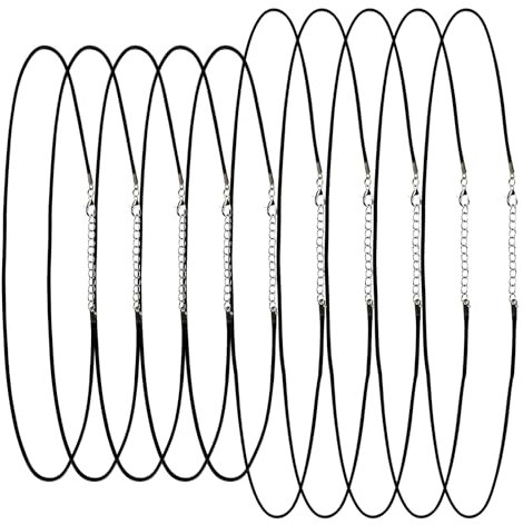 10 Pcs 50&60cm Necklace Cord, Leather Black Adjustable Necklace Waxed Cord Wax Rope Chain Braided String with Lobster Clasp, Fine Soft Rope Long Chain Ropes for DIY Bracelet Necklaces Pendant Making