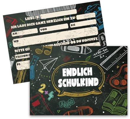 ALEGRE® Einladung Einschulung Mädchen Junge, 24 Stück Einschulung Einladungskarten, Schulanfang Deko Einladungskarten Einschulung Deko, Tafelthema Einladung Schulanfang, Endlich Schulkind Einladungen