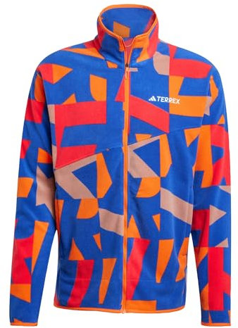 adidas Uomo Terrex Multi Printed Full Zip Fleece Jacket, Warm Clay/Semi Lucid Blue, XL