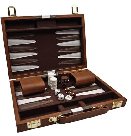 ATJTYSX Backgammon, Spieler Klassisches Backgammon, Backgammon Reise, mit Hochwertiger Ledertasche Tragbares und Reise-Backgammon-Set (Braun, 11 Zoll)