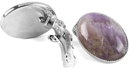 Natürliche Amethyst-Ohrclips – Nicht Perforierte Ovale Amethyst-Achat-Ohrringe,Schmuck,Modischer,Lässiger Geometrischer Schmuck Für Damen,Lila