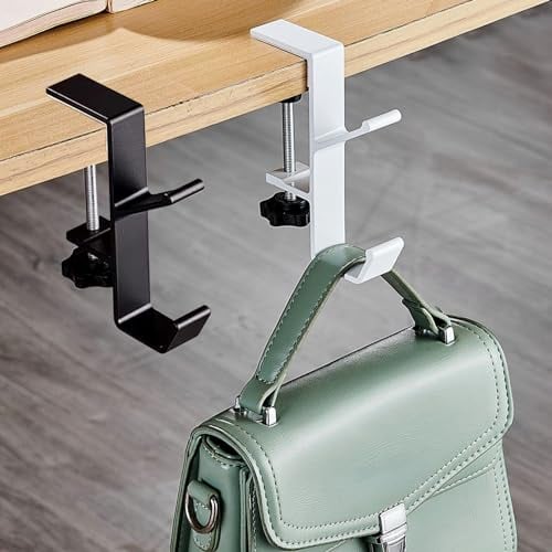 HAOXYO 2 Piezas Colgador de Bolsos,Antideslizante Ajustable Cuelga Bolsos Mesa,Gancho para Bolso Portátil Multifuncional,Colgador de Bolsos para Mesa para Colgar Llaves,Bolsos,Sombreros y Paraguas