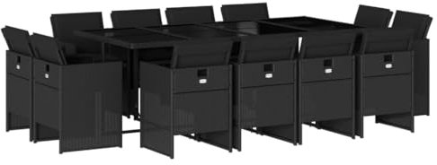 vidaXL 13-TLG. Garten-Essgruppe mit Kissen Schwarz Poly Rattan