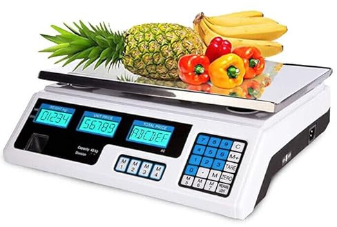 Bilancia Elettronica Professionale da Banco, Portata 40 kg Sensibilità 2 gr, Digitale con Display LCD e Visualizzazione de Costo Finale del Prodotto, Funzione Tara, Piatto in Acciaio