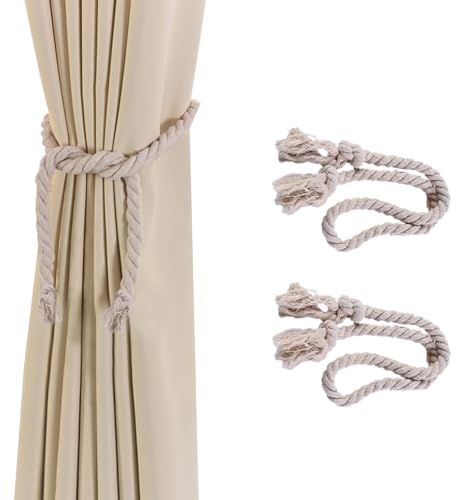 Ceihwa 2 Stück Vorhang Raffhalter für Vorhänge Vintage Boho Kordel Gardinenhalter Raffhalter für Gardinen Zusammenbinden Beige Curtain Rope Buckle Vorhang Clips Baumwolle Seil Curtain Tiebacks