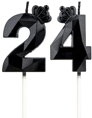 Geburtstagskerzen Zahlen 24 mit Krone,3D Kerzen Geburtstag für Kuchen geburtstagsdeko, Geburtstag Kerzen Zahlen, Geburtstagskerzen Kinder für Partys, Hochzeiten, Firmenfeiern, Jubiläen (Schwarz, #24)