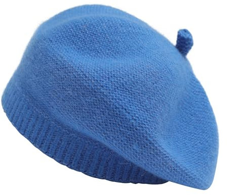 ZLYC Wintermütze für Damen, französischer Kaschmir, warm, Künstler, klassischer Druck, Solides Königsblau, Einheitsgröße