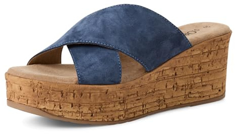 s.Oliver Damen Pantoletten aus Leder mit Keilabsatz, Blau (Indigo), 37 EU