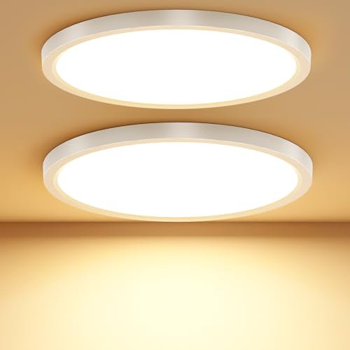 Taipow 18W 2448LM Lamparas de Techo Modernas, 3000K Plafon led Techo Redondo Plana, IP44 Delgada Lampara para Pasillo Balcón Cuarto de Baño Dormitorio Sótano, Ø22CM (2 Pieza)