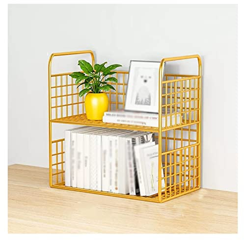Gold Desktop Corner Organizer And Storage - Metal Mesh Design Desktop Small Bookshelf, For Office, Dorm, And Home Decor - Makeup Shelf And Display Shelf For Desk