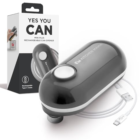 Kitchen Mama Mini Plus Rechargeable Electric Can Opener: Compact, Type-C Charging, Hands-Free, Auto Shut-Off, Smooth Edge, Food-Safe – Ideal for Home, Travel, and Seniors with Arthritis (Metal Gray)