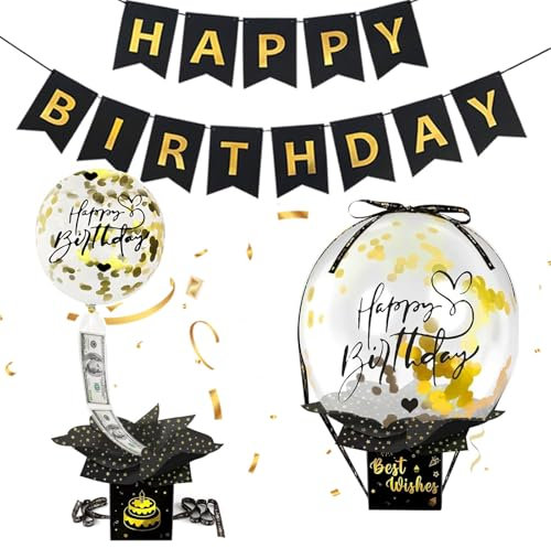 Luckwaii Geldgeschenke Geburtstag Geldgeschenk Box DIY Überraschungsbox mit Luftballons, Luftballon Pull Up Geburtstagsbox Explodierende Geschenkbox Geld Geschenkverpackung für Ihre Familie Freunde