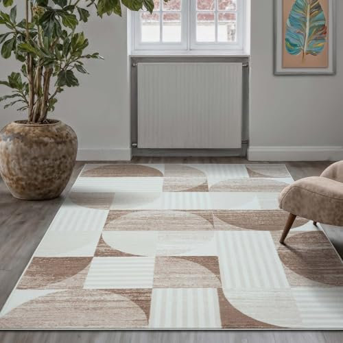 Taracarpet Teppich Kurzflorteppich, Wohnzimmerteppich aus Polyester im Retromuster absolut Modern fürs Wohnzimmer Schlafzimmer Kinderzimmer beige 160x230 cm