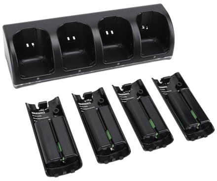 Estación de Carga 4 en 1 para Control Remoto de Wii, Base de Carga con 4 Paquetes de Baterías Recargables de 2800 MAh y Cable USB (Black)