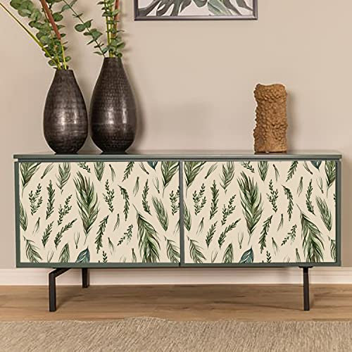 Klebefolie Möbel Olivgrüne Blätter Selbstklebende Folie Vinyl Selbstklebende Tapete Wasserdicht Möbelfolie Dekorative Wandtapete Wohnzimmer Schrank Tapeten 2P (40x250 cm)