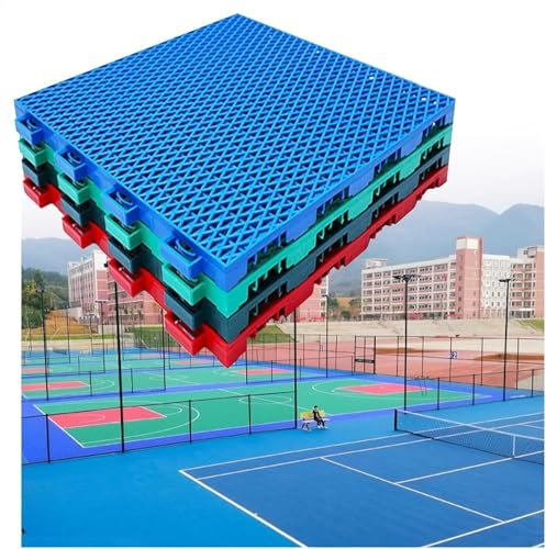 MOZ4dxy Outdoor Basketball Course Tiles, Rapid Drainage Modular Interlocking Floor Mats For Cement Grassland(Green)