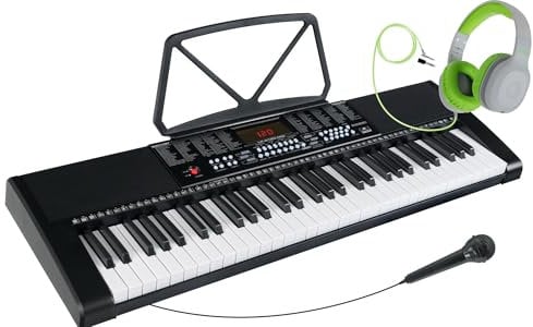 McGrey LK-6120-MIC Clavier avec Micro & Casque Enfant - Clavier Débutant avec 61 Touches Lumineuses - 255 Sons et 255 Rythmes - 50 Morceaux Démo - Micro et Casque Over Ear - Noir