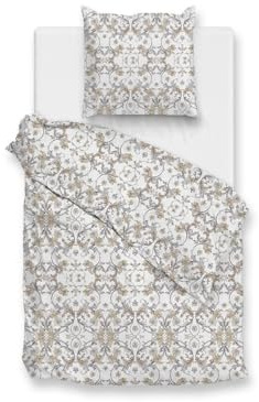 Zo!Home Cotton Bettwäsche 135x200 Fausto Grey Ranken Ornamente Silber Sand