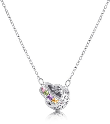 Linawe Edelsteine Anhänger Silberkette Damen Schmuck, Halskette Kettenanhänger Silbern, Silberschmuck Edelstahl Kette Set Jewelry, Geburtsstein Kristall Modeschmuck Collier, Geschenk für Frauen