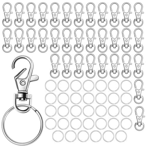 70 PCS Keyring Rings Hoops with Swivel Lobster Clasps,35Pcs Metal Clips and 35Pcs Keyring Key Chain Hooks,with Split Rings for Handmade Accessories of Jewellery,Silver
