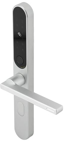 Türschloss Fingerabdruck mit Griff Smart Lock Verwaltbar mit APP Smartes Tür Schloss Fingerabdruck/Karte/Schlüssel/Zahlencode USB-Kabel Tastatur Code (Silber)