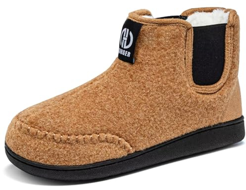 GURGER Botas de Casa Hombre Invierno Forro de Cálido Zapatillas de Casa Botines Interior Exterior Espuma Viscoelástica Pantuflas tipo Bota, Caqui 44 45