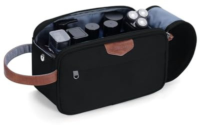ECOHUB Reise Kulturbeutel für Herren, Wasserdicht Kulturtasche mit Groß Fach & Nassfach, PET-Recycelte Waschtasche mit Doppelter Reißverschlussöffnung, Kosmetiktasche, Toiletry Bag für Männer(Schwarz)
