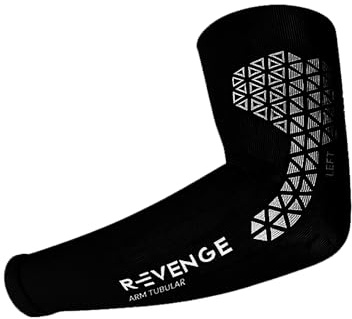 R-EVENGE Manguito brazos con inserciones de silicona efecto tape. Favorece la microcirculación y previene lesiones. Fibra de carbono termorreguladora. Ideal para tenis, padel, baloncesto, fitness