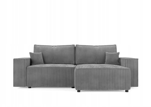 Letsit Ecksofa Benny MINI TILIA, Sofa mit Schlaffunktion und Bettkasten, Sofa 3-sitzer, 245 cm Breit, Freistehendes Loungesofa, Bequemes Couch mit Ottomane für Wohnzimmer und Schlafzimmer, Grau
