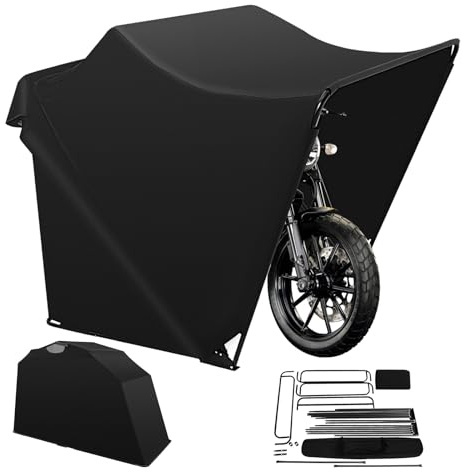 Levkitch Motorrad Zeltgarage 270x105x155 cm, Oxford Stoff Klappzelt | Motorrad Abdeckplane,Allwetter-Motorradabdeckung mit Belüftungsfenstern, Schwarz