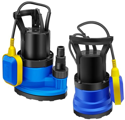 450W Electric Submersible Pump, Dirty/Clean Water Pump to Empty Pool, 8000L/H 6m Lift Portable Water Sump Pump, Water Drainage Pump for Garden Pond, Swimming Pools, Puddle, Hot Tub, Blue