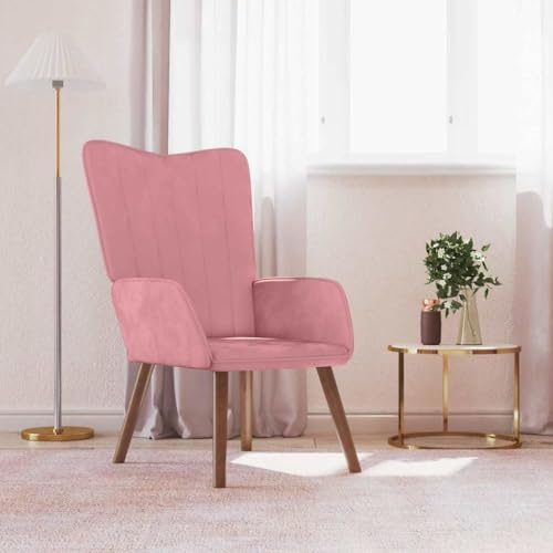 Bucmath Fauteuil de relaxation en velours rose, confortable, pour salon, chambre à coucher, design scandinave, rembourrage doux, pieds en bois stables, siège confortable pour adultes